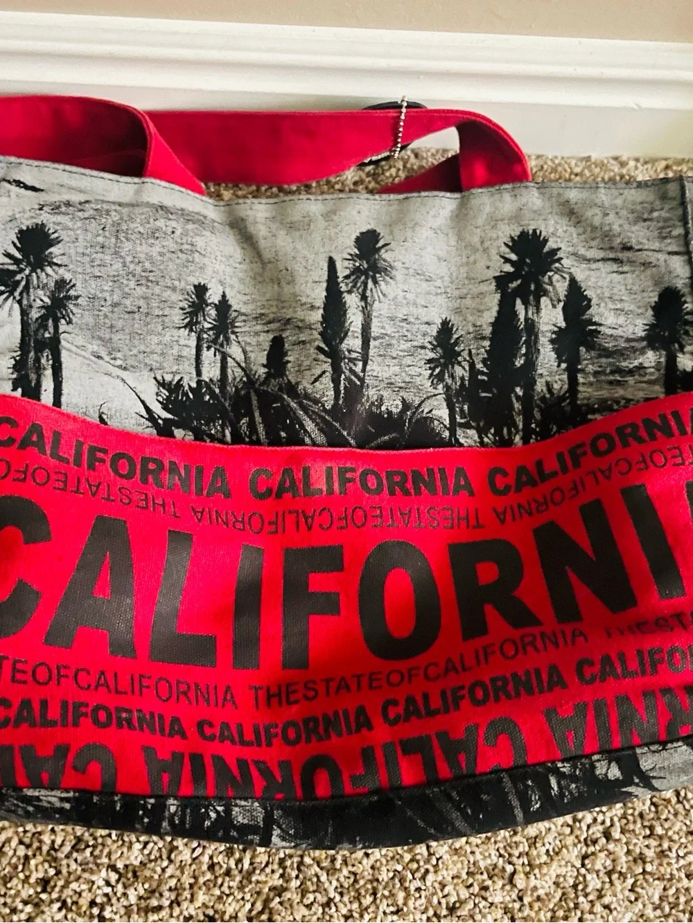 California Graphic Canvas Tote Bag in Red and Black
